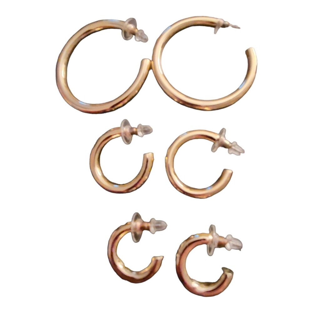 Set Of 3 14K Yellow Gold Pierced Earring Hoops Benevolencs Los Angeles